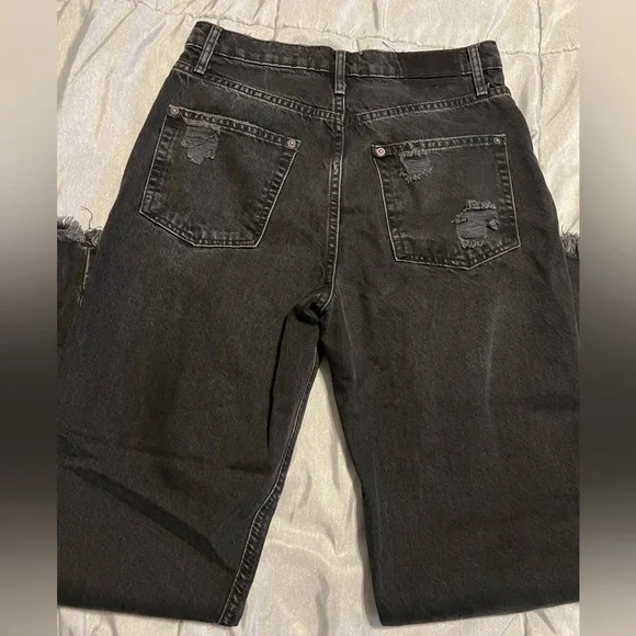 Free People We The Free Black Distressed Denim High Rise Jeans - Picture 7 of 8